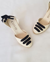 Alpargatas Cuña Alta Textil Crudo Cintas Negras