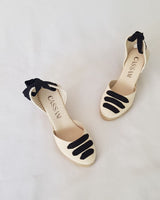 Alpargatas Cuña Alta Textil Crudo Cintas Negras