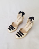 Alpargatas Cuña Alta Textil Crudo Cintas Negras