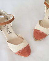 Alpargatas Cuña Media Textil Bicolor Crudo Teja