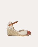 Alpargatas Cuña Media Textil Bicolor Crudo Teja