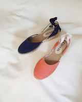 alpargatas planas en piel serraje azul marino fabricadas en España