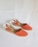 alpargatas planas en piel serraje naranja fabricadas en España