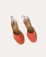 alpargatas planas en piel serraje naranja fabricadas en España