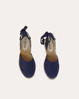 alpargatas planas en piel serraje azul marino fabricadas en España