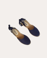 alpargatas planas en piel serraje azul marino fabricadas en España