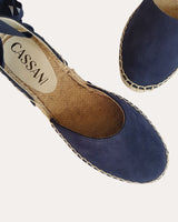 alpargatas planas en piel serraje azul marino fabricadas en España