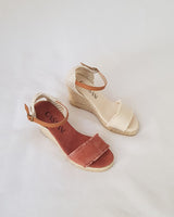 Sandalias Cuña Alta Textil Crudo Roto