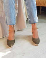 Alpargatas Cuña Media Textil Verde Kaki