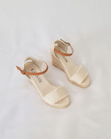 Sandalias Cuña Alta Textil Crudo Roto