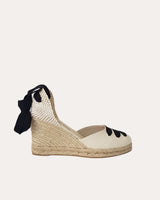 Alpargatas Cuña Alta Textil Crudo Cintas Negras