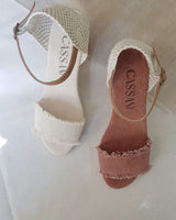 Sandalias Cuña Alta Textil Teja