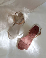 Sandalias Cuña Alta Textil Crudo Roto