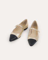 bailarinas mary jane en piel bicolor negra y dorada