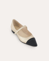 bailarinas mary jane en piel bicolor negra y dorada