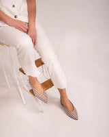 bailarinas destalonadas en textil de rayas color granate y beige