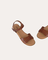 Sandalias Cuña Piel Marrón con Hebilla