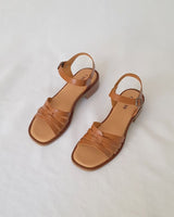 Sandalias Cruzadas Tacón Midi Piel Cuero