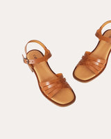 Sandalias Cruzadas Tacón Midi Piel Cuero