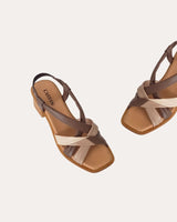 Sandalias Tiras Tacón Medio Piel Soft Marrón-Beige-Taupe
