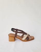 Sandalias Tiras Tacón Medio Piel Soft Marrón-Beige-Taupe