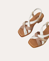 Sandalias Tiras Tacón Medio Piel Soft Blanca-Beige-Taupe