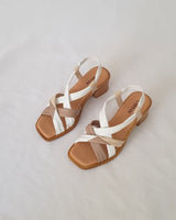 Sandalias Tiras Tacón Medio Piel Soft Blanca-Beige-Taupe