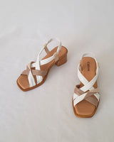 Sandalias Tiras Tacón Medio Piel Soft Blanca-Beige-Taupe