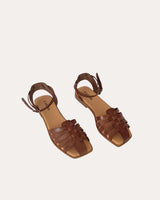 Sandalias Cangrejeras Planas Piel Marrón