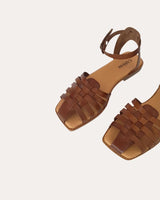 Sandalias Cangrejeras Planas Piel Marrón