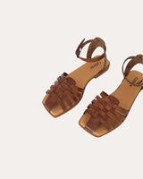 Sandalias Cangrejeras Planas Piel Marrón