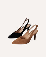 Stilettos destalonados en piel camel. La altura perfecta para cualquier evento