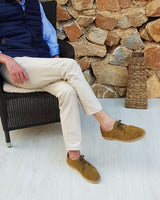 Zapatillas de cordones de hombre en piel verde kaki fabricadas a mano en España con yute natural