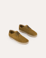 Zapatillas de cordones de hombre en piel verde kaki fabricadas a mano en España con yute natural