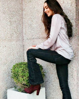 Botines altos con plataforma en piel serraje vino