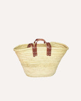 capazo de palma con asas en piel hecho a mano en España