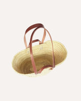 capazo de palma con asas en piel hecho a mano en España