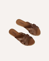 Sandalia Plana Tiras Cruzadas Piel Marrón