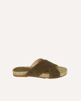 Sandalia Plana Tiras Cruzadas Serraje Kaki