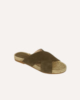 Sandalia Plana Tiras Cruzadas Serraje Kaki