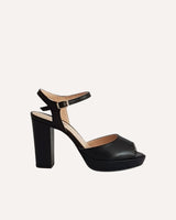 sandalias altas con plataforma en piel negra cassani made in Spain