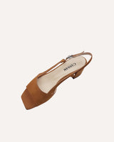 Sandalias cassani en ante color cuero con tacón midi de 4,5 cm. Ideal para todo el día.