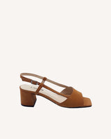 Sandalias cassani en ante color cuero con tacón midi de 4,5 cm. Ideal para todo el día.