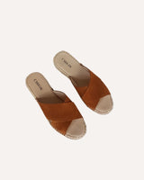 Sandalia Cuña Tiras Cruzadas Serraje Camel