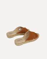 Sandalia Cuña Tiras Cruzadas Serraje Camel