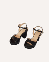 Sandalias en piel grabada coco negro con plataforma