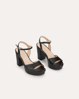 Sandalias en piel grabada coco negro con plataforma