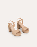 sandalias con plataforma en piel efecto coco nude. Cassani Made in Spain