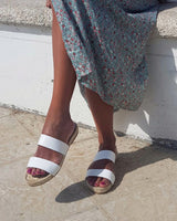 Sandalia Plana Dos Tiras Piel Blanca