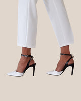 zapatos de salón Cassani en piel blanca y negra ideal bodas